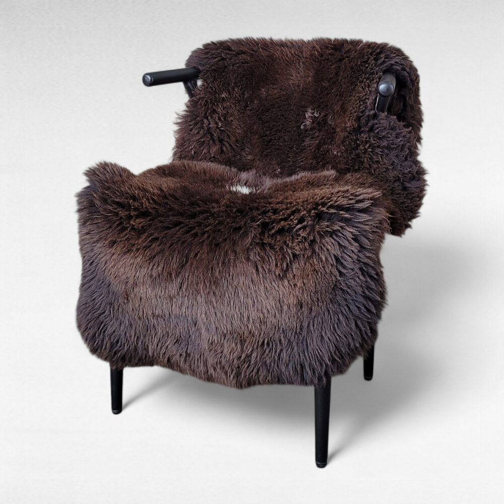 Large Lofty Dark Brown Sheepskin Rug w/ Spots 51" x 26"